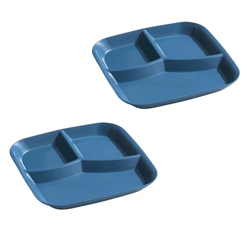 aDai Japanese Style Wheat Straw Fibre Plate, Divided 3-Compartment Square Serving Dish, Microwave & Dishwasher Safe Dinnerware for Lunch, Snacks, Parties (Blue, 2 Pcs) - Image 1