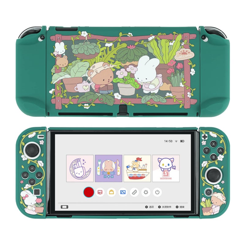 GeekShare Protective Case Slim Cover Case Compatible with Switch OLED and Joystick ShockAbsorption and AntiScratch Skin Case for OLED Switch Bunny Garden - Image 2