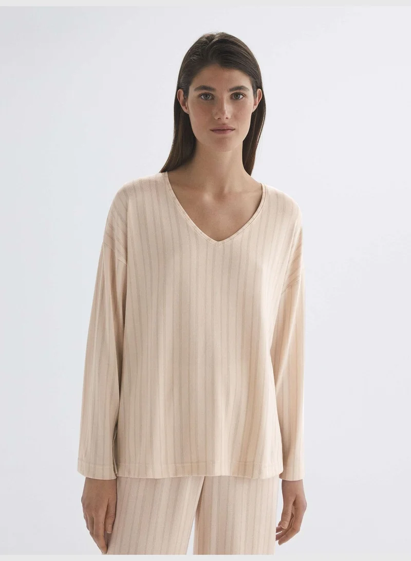 oysho Striped long-sleeved soft touch T-shirt