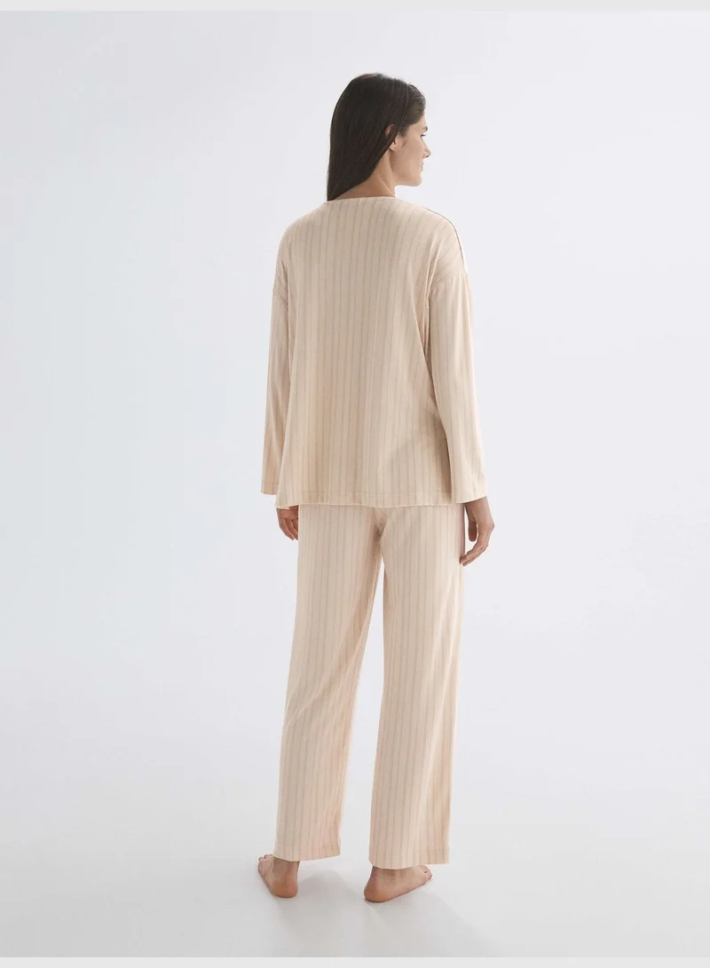 oysho Striped long-sleeved soft touch T-shirt
