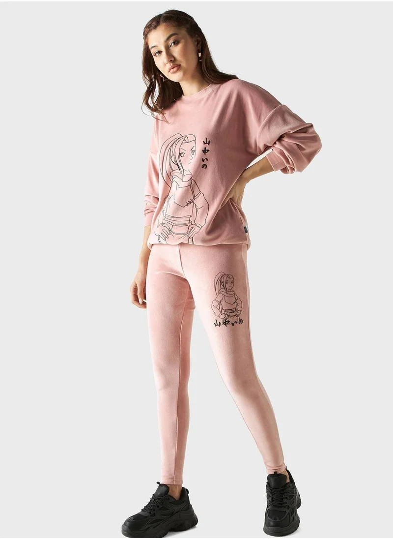 SP Characters Print Detail High Waist Sweatpants