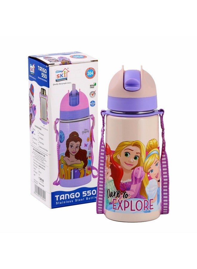 SKi Homeware TANGO زجاجة ماء من الفولاذ المقاوم للصدأ بدرجة 304 للمدرسة، مطبوعات شخصيات مفضلة للأطفال | فم واسع | مصاصة مانعة للتسرب | خفيفة الوزن | خالية من BPA وصالحة للأطعمة - 550ML (Princess) - Image 2