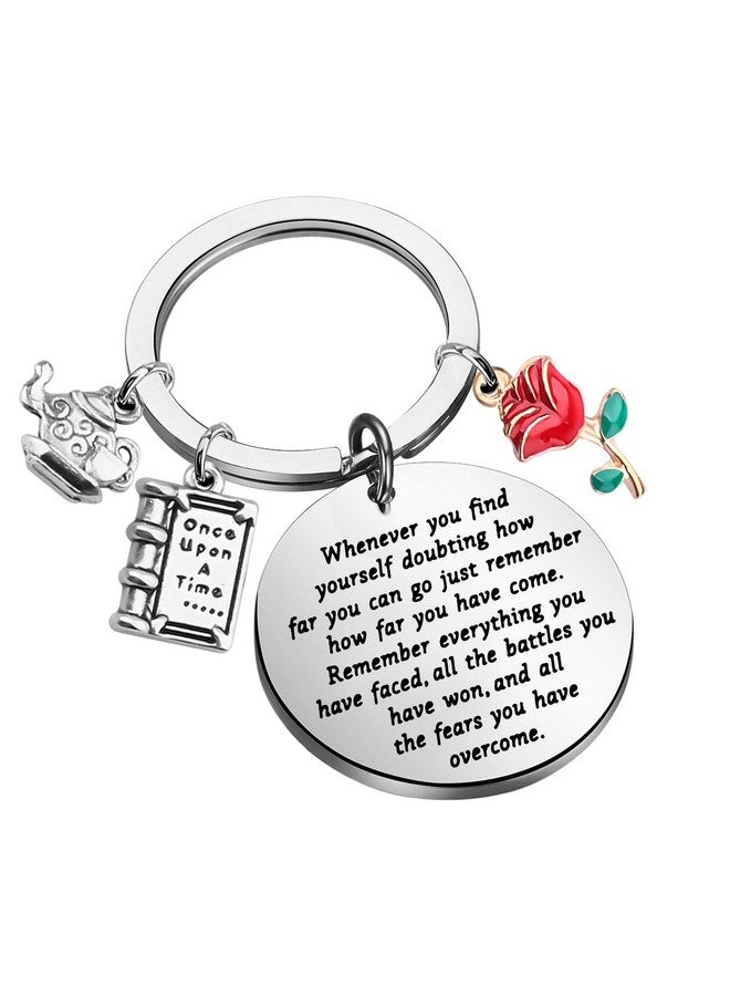 Lywjyb Birdgot Movie Inspired Gift Belle Rose Charm Keychain Fairytale Jewelry Motivational Gift (Beauty And Beast Key) - Image 1