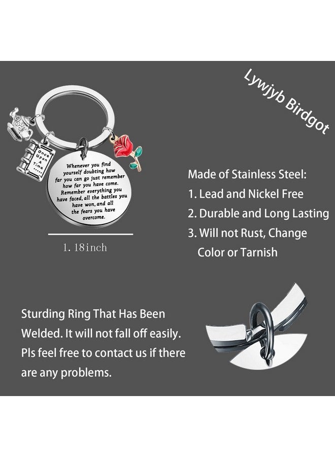 Lywjyb Birdgot Movie Inspired Gift Belle Rose Charm Keychain Fairytale Jewelry Motivational Gift (Beauty And Beast Key) - Image 2