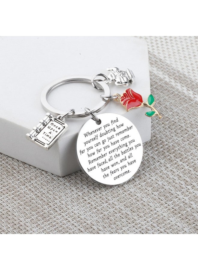 Lywjyb Birdgot Movie Inspired Gift Belle Rose Charm Keychain Fairytale Jewelry Motivational Gift (Beauty And Beast Key) - Image 4