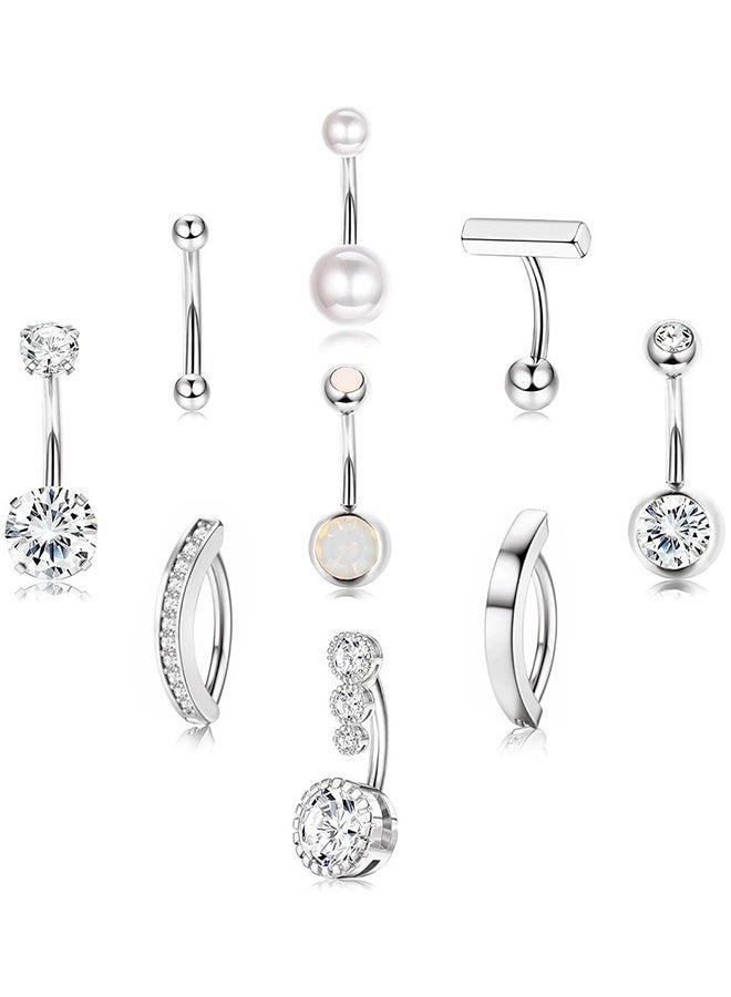 مجموعة من 9 قطع من حلقات ثقب البطن من الفولاذ المقاوم للصدأ باللون الذهبي، حلقات ثقب السرة للنساء، مجموعة مجوهرات ثقب الجسم العصرية المرصعة بأحجار الراين، مجوهرات ثقب البطن للنساء والفتيات هدايا مجوهرات مثالية - Image 1