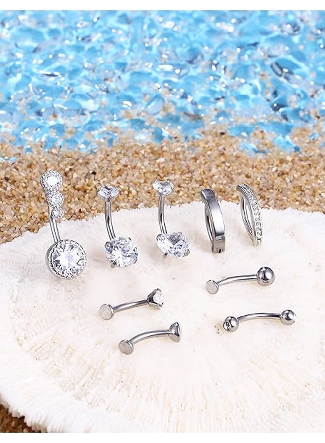مجموعة من 9 قطع من حلقات ثقب البطن من الفولاذ المقاوم للصدأ باللون الذهبي، حلقات ثقب السرة للنساء، مجموعة مجوهرات ثقب الجسم العصرية المرصعة بأحجار الراين، مجوهرات ثقب البطن للنساء والفتيات هدايا مجوهرات مثالية - Image 4