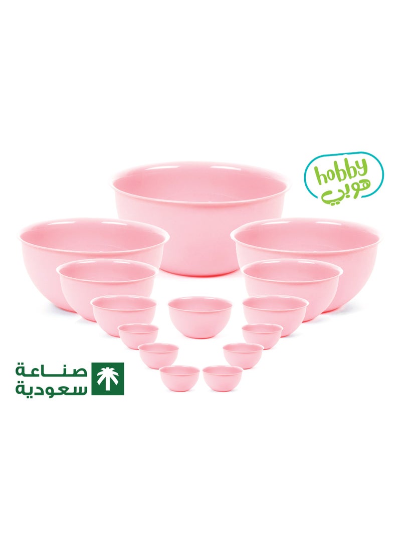 هوبي طقم زبدية 14حبة (0.5،1،2،3،5)لتر وردي - Image 1