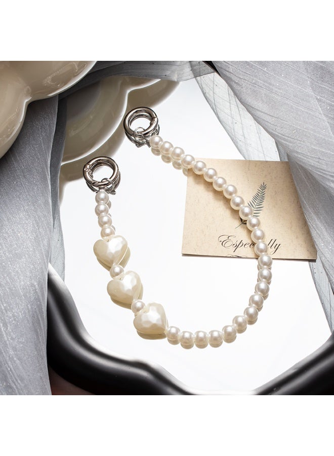 NIBEMINENT Phone Charm/ Chain Strap for Women Girls, Love Pearl Cell Phone Case Lanyard Wrist Strap