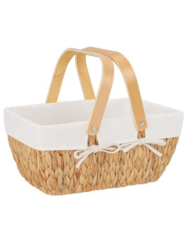 StorageWorks Wicker Picnic Basket for Couple, Wicker Basket with Handle, Water Hyacinth Picnic Basket with Liner, - Image 2