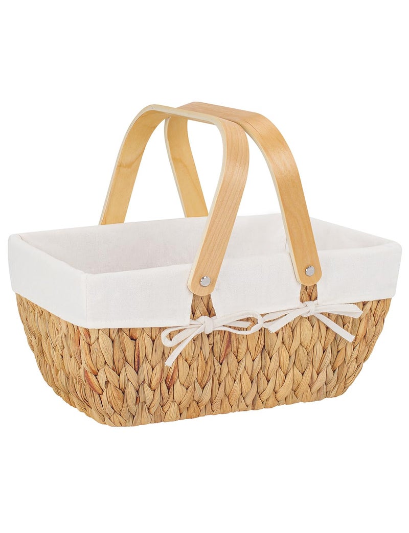 StorageWorks Wicker Picnic Basket for Couple, Wicker Basket with Handle, Water Hyacinth Picnic Basket with Liner, - Image 1