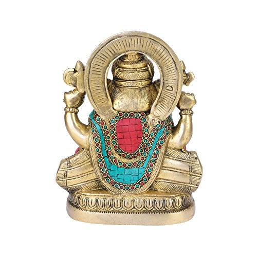 ARTVARKO Large Brass Ganesha Idol Statue Decorated with Multicolored Gem Stone Handwork Ganpati Murti for Home Décor Mandir Gift Height 9" - Image 4