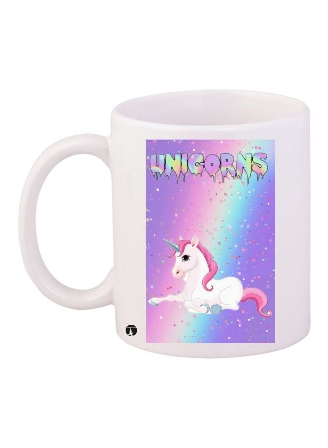 RYN Unicorn Printed Coffee Mug White/Pink/Purple 11ounce