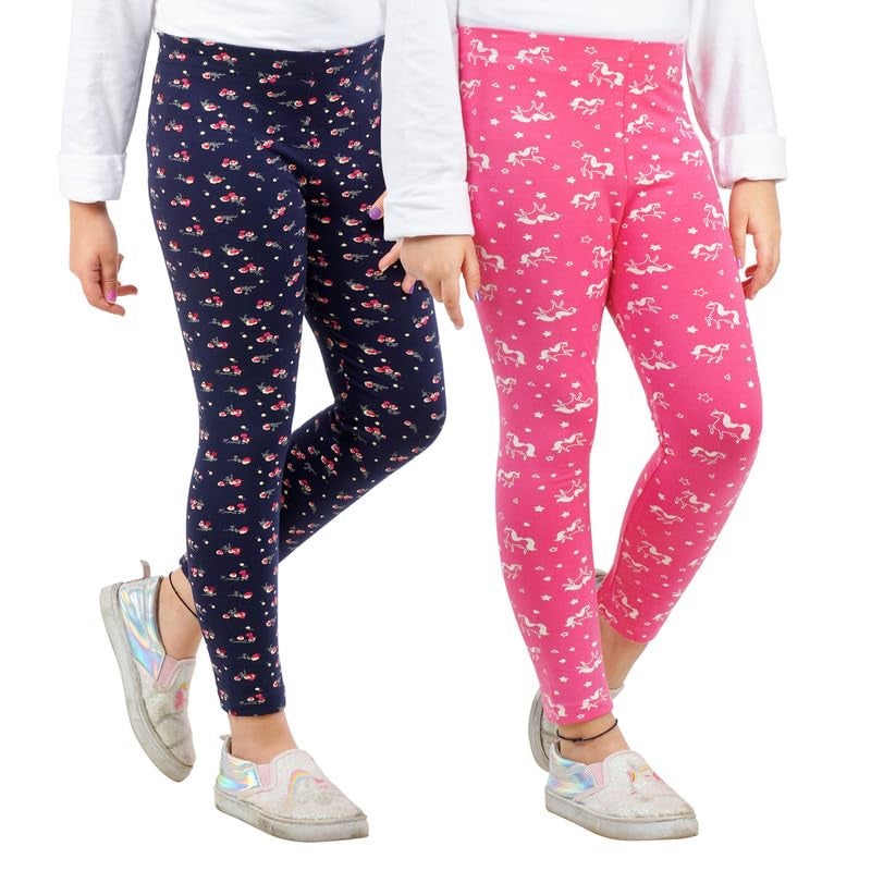 ARIEL Girls Cotton Printed Non-Transparent Regular Fit Ankle Length Mid Rise Leggings(AR-G-Leg-P2-1112-(Pink Uni,Blue)_Multicolor_1112 Years) - Image 1