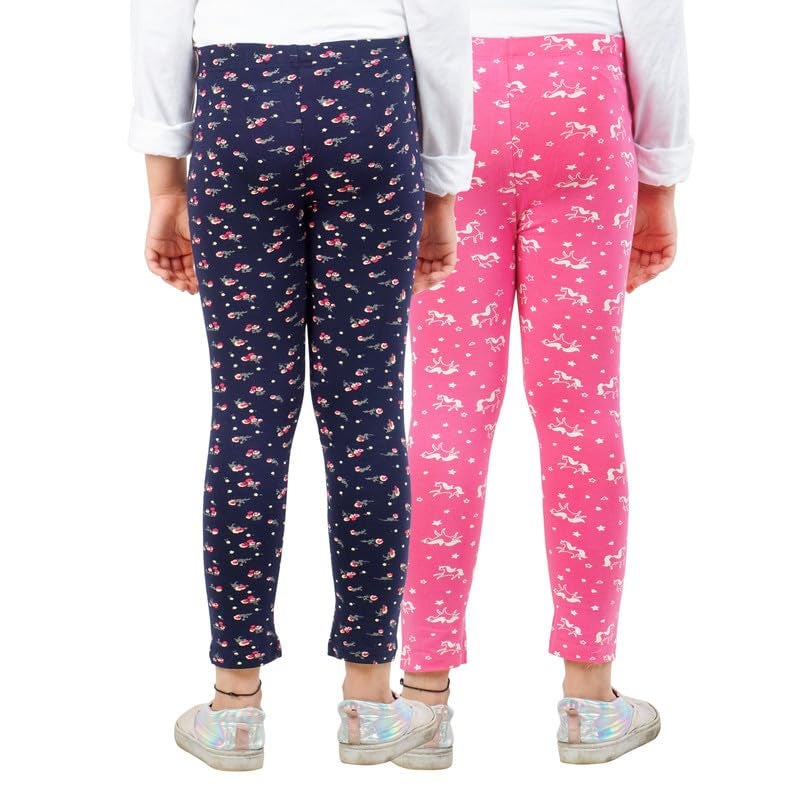 ARIEL Girls Cotton Printed Non-Transparent Regular Fit Ankle Length Mid Rise Leggings(AR-G-Leg-P2-1112-(Pink Uni,Blue)_Multicolor_1112 Years) - Image 2