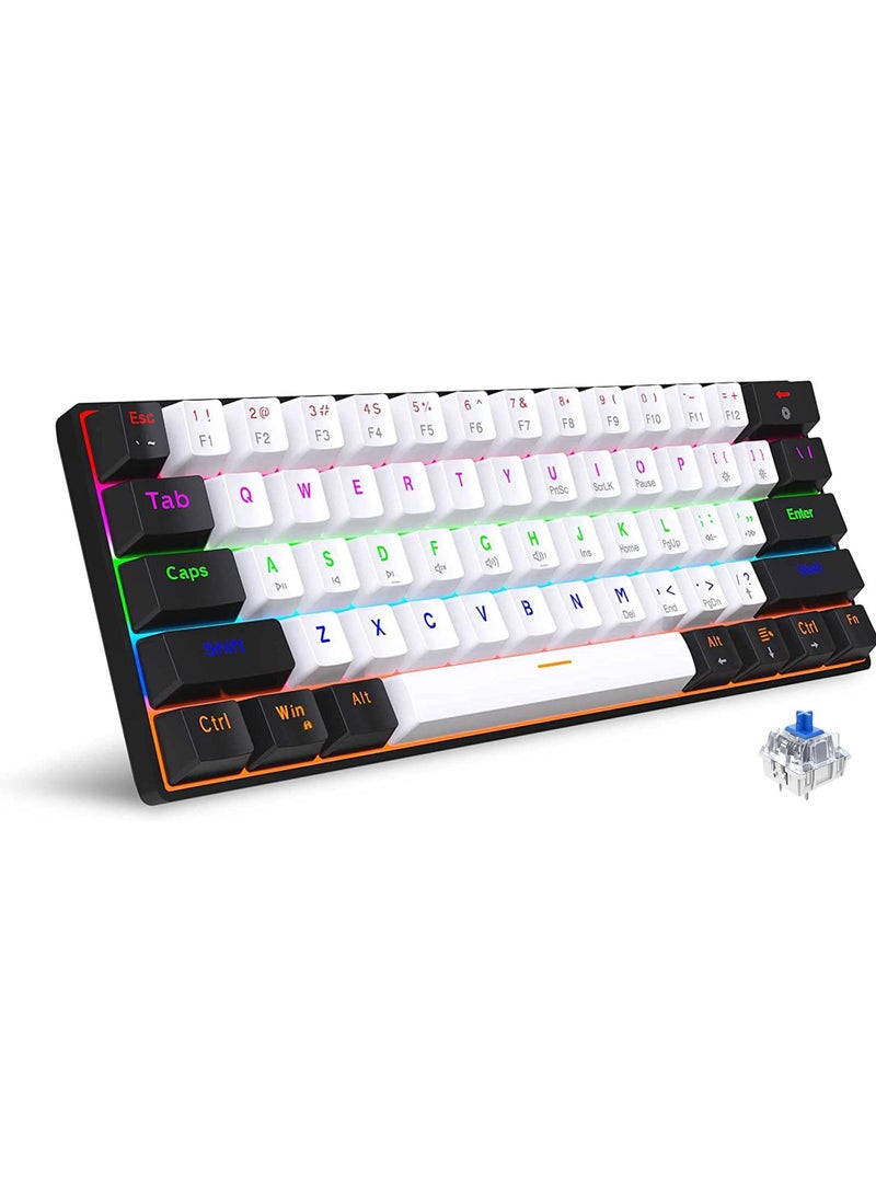 61keys Wired 60% Mechanical Gaming Keyboard Blue Switch Full Anti-ghosting Portable Mini Keyboard for Windows Laptop PC Mac
