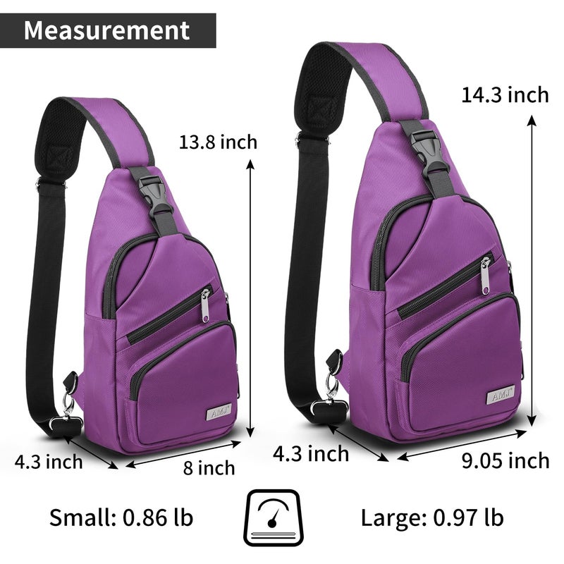 AMJ Crossbody Sling Bag Men Women, Casual Shoulder Backpack, Chest Daypack Satchel for Hiking Travel (Small, Purple) - Image 2