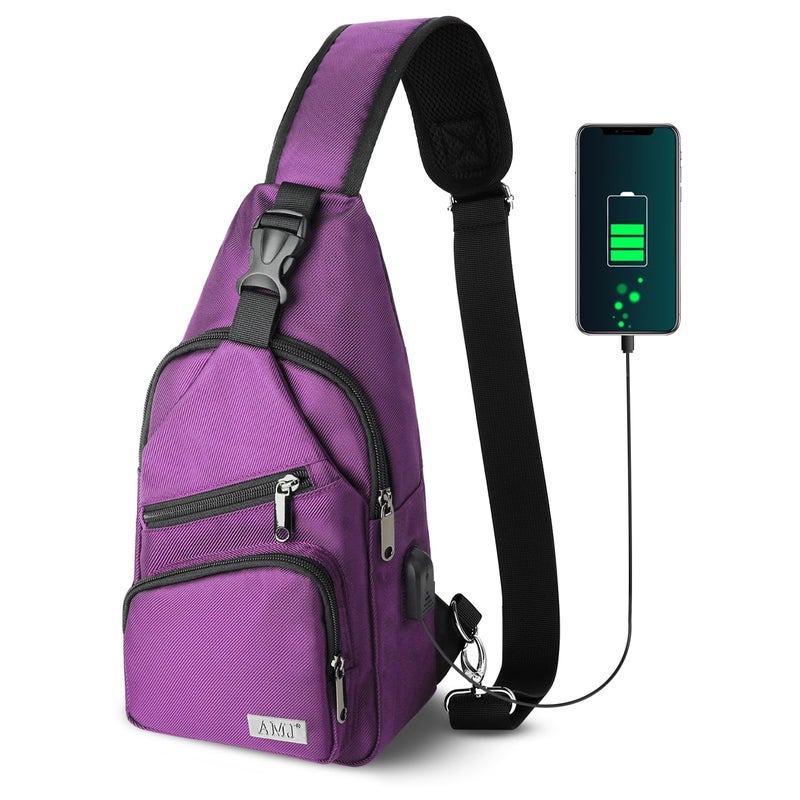 AMJ Crossbody Sling Bag Men Women, Casual Shoulder Backpack, Chest Daypack Satchel for Hiking Travel (Small, Purple) - Image 1