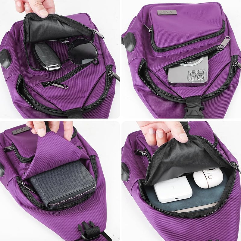 AMJ Crossbody Sling Bag Men Women, Casual Shoulder Backpack, Chest Daypack Satchel for Hiking Travel (Small, Purple) - Image 5