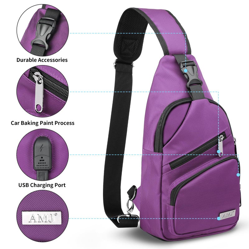 AMJ Crossbody Sling Bag Men Women, Casual Shoulder Backpack, Chest Daypack Satchel for Hiking Travel (Small, Purple) - Image 3