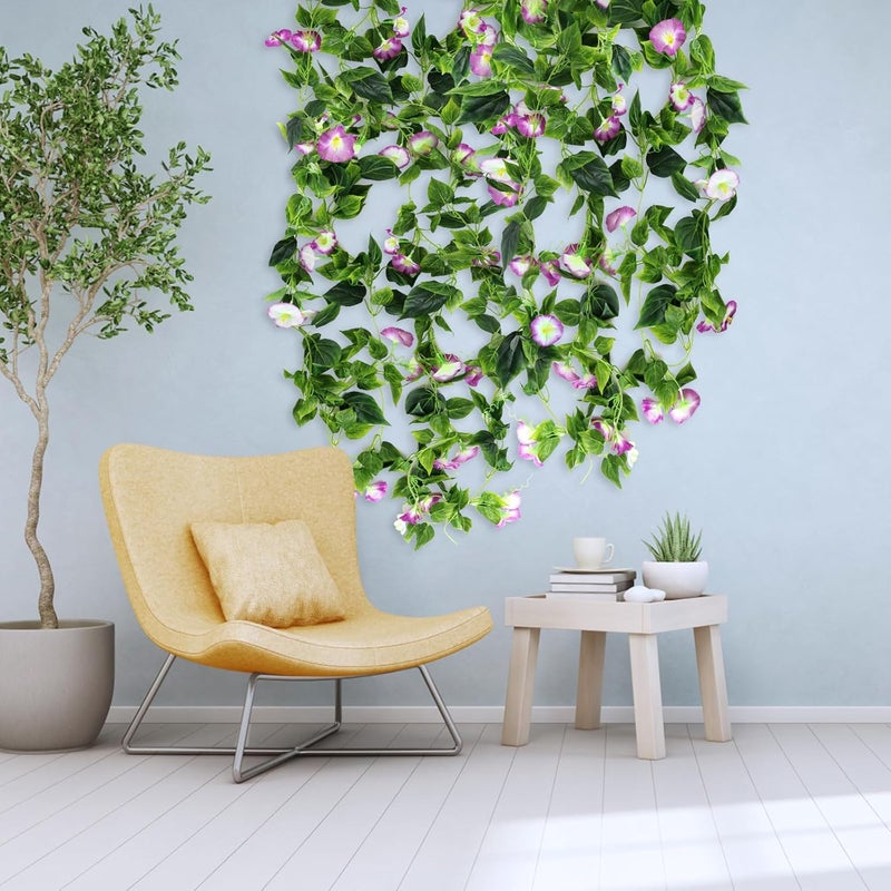 AirSun Artificial Morning Glory Flower Vines, 2pcs 15Feet Hanging Plants Silk Garland Fake Green Plant Home Garden Wall Fence Indoor Outdoor Wedding Birthday Decor (Purple) - Image 5