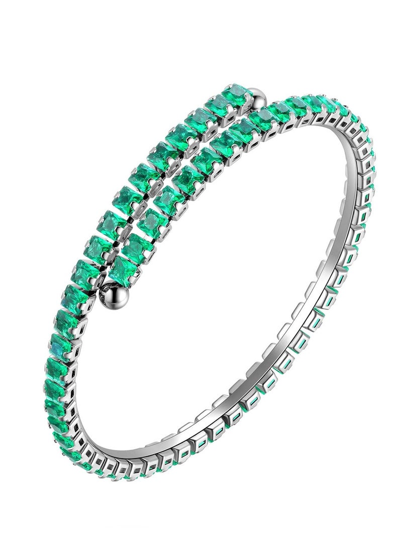 SOLARAE أساور تنس كوف للنساء، سوار قابل للتعديل من الزنبرك مع زركونيا مكعبة، أساور تنس كلاسيكية رقيقة، مجوهرات أزياء، هدية زفاف، حفلة عيد ميلاد لها، صديقة، أم، زوجة، ابنة - Image 1