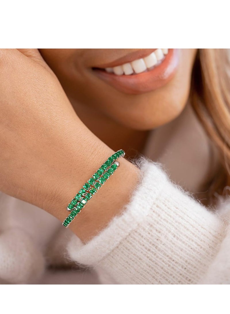 SOLARAE أساور تنس كوف للنساء، سوار قابل للتعديل من الزنبرك مع زركونيا مكعبة، أساور تنس كلاسيكية رقيقة، مجوهرات أزياء، هدية زفاف، حفلة عيد ميلاد لها، صديقة، أم، زوجة، ابنة - Image 2