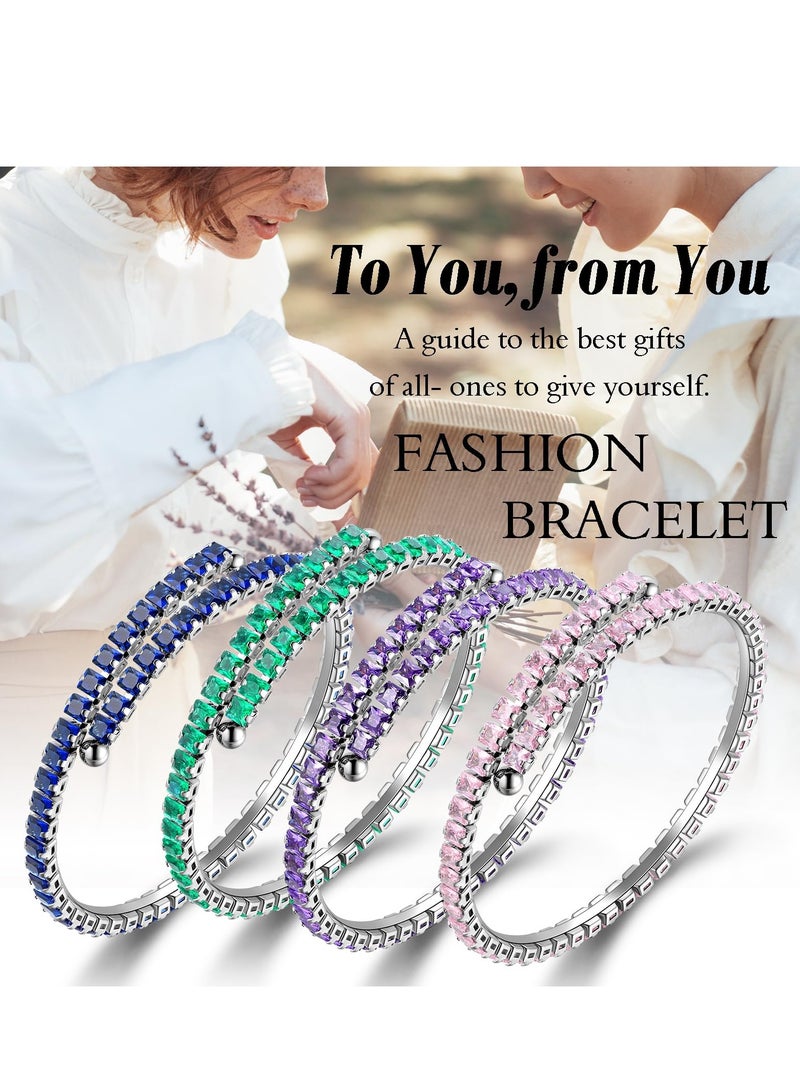 SOLARAE أساور تنس كوف للنساء، سوار قابل للتعديل من الزنبرك مع زركونيا مكعبة، أساور تنس كلاسيكية رقيقة، مجوهرات أزياء، هدية زفاف، حفلة عيد ميلاد لها، صديقة، أم، زوجة، ابنة - Image 4