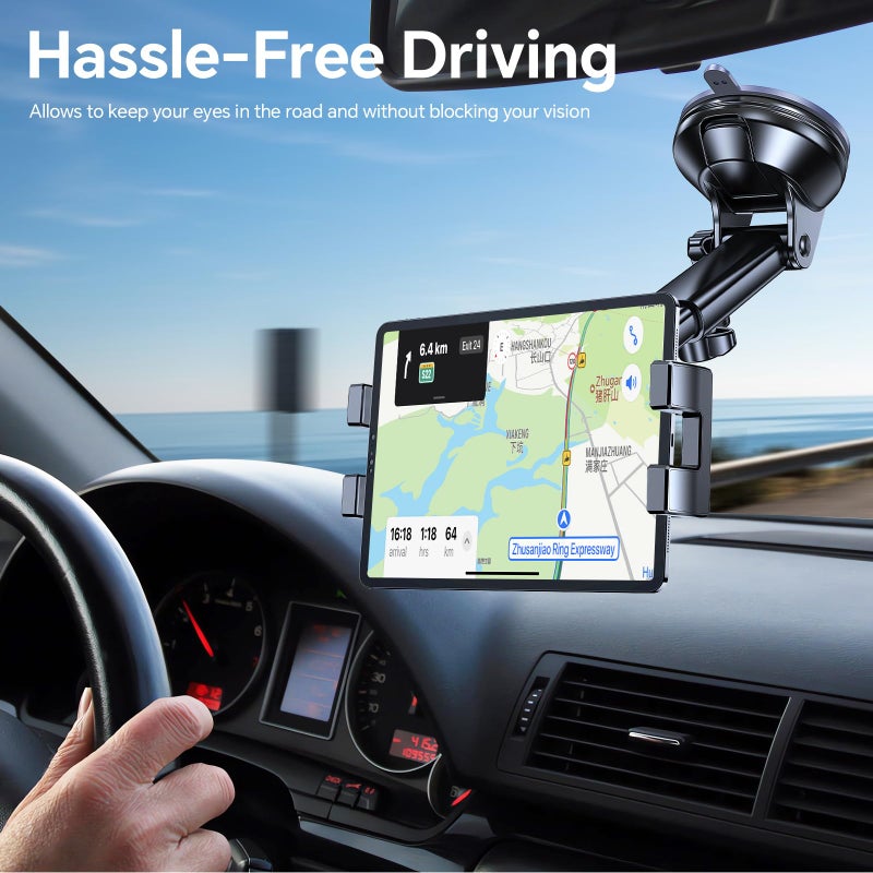 Coolpow Tablet Holder for Car ipad Holder for Carã€Windshield+Dashã€‘Suction Cup ipad Mount for Truck Standã€360Â° ã€‘Tablet Car Mount soporte para tableta para auto for All 4.7"-12.9" Apple iPad Samsung Galaxy Tab - Image 2