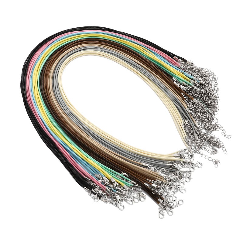 100 Pcs Waxed Necklace Cord with Clasp Bulk Necklace String Bracelet Rope Cords for Jewelry Making Pendants DIY Supplies Multicolor10 18 Inches