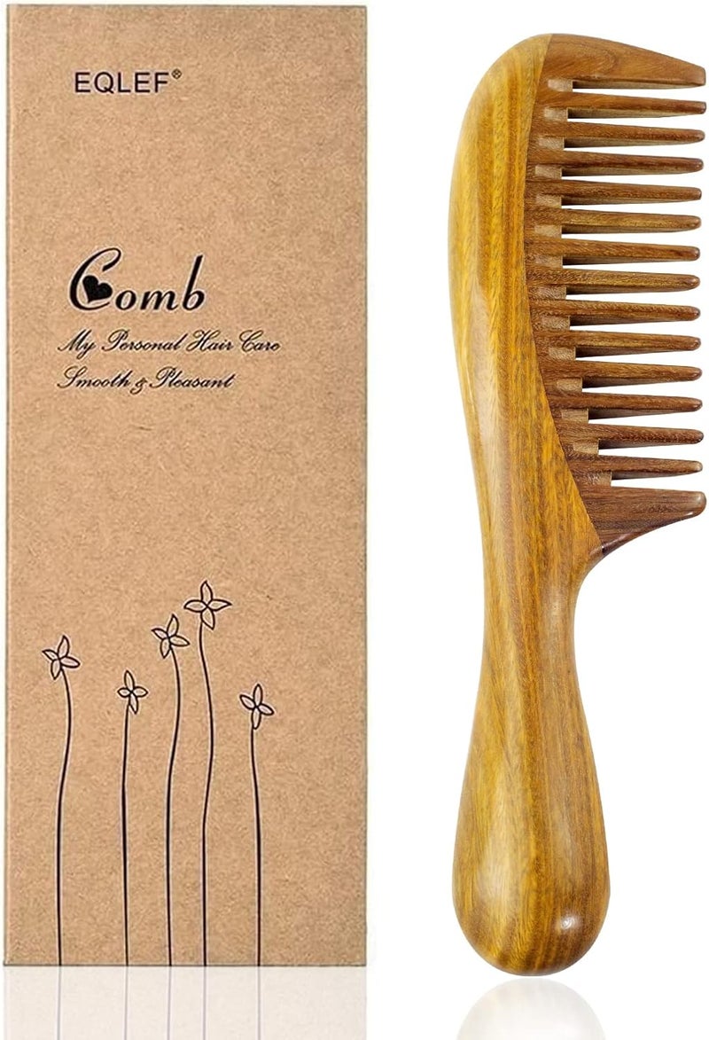 Wide Tooth Wood Comb Green Sandalwood Handmade Hair Comb for Men and Women