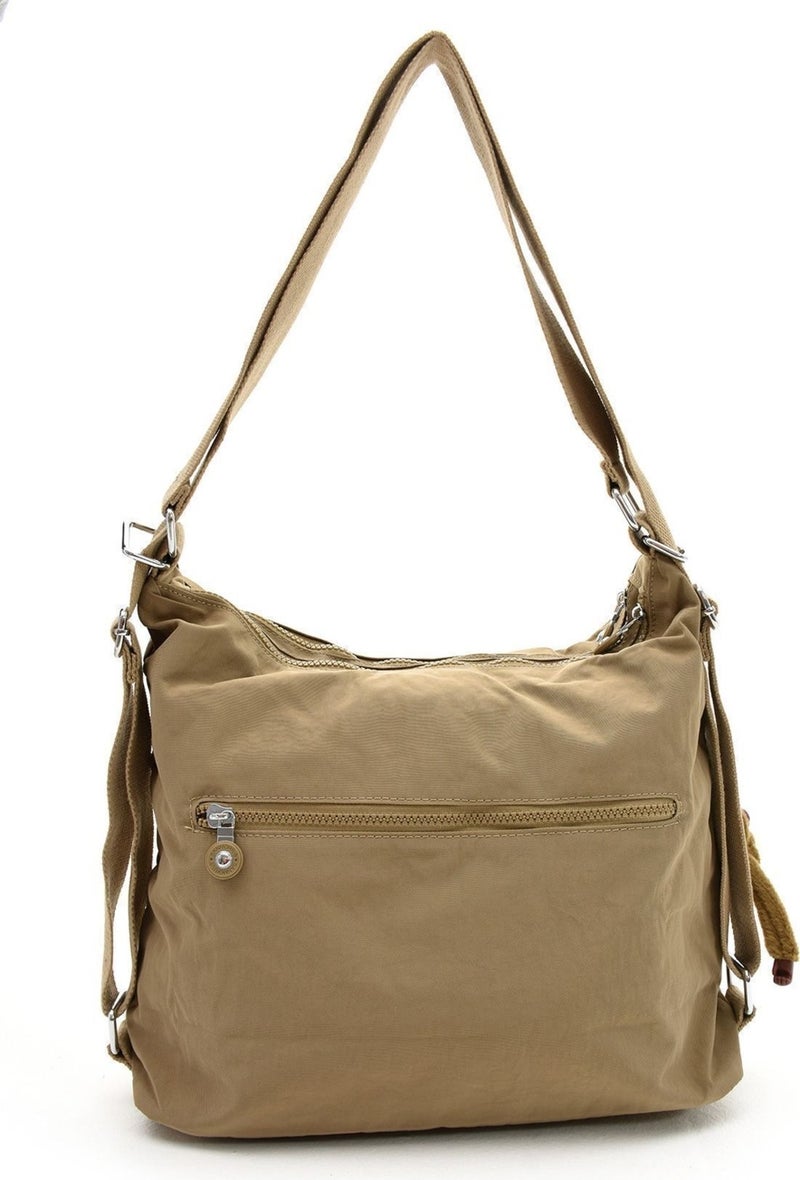 Sanmorris Women's Crinkle Fabric Water Resistant Beige Shoulder and Backpack Bag - Image 5