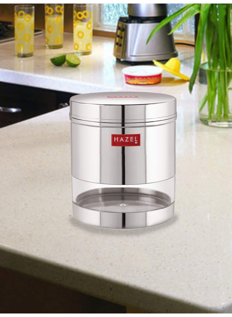 HAZEL Stainless Steel Transparent Wide Mouth See Through Container, Silver, 1 PC, 700 Ml - Image 1
