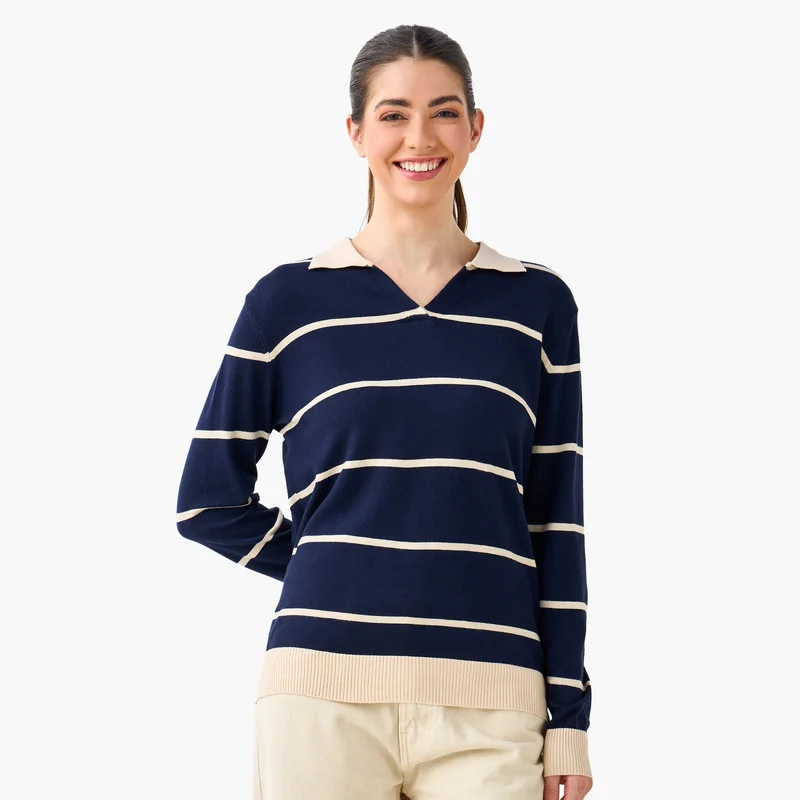 2Xtremz 2Xtremz Striped Collared Sweater
