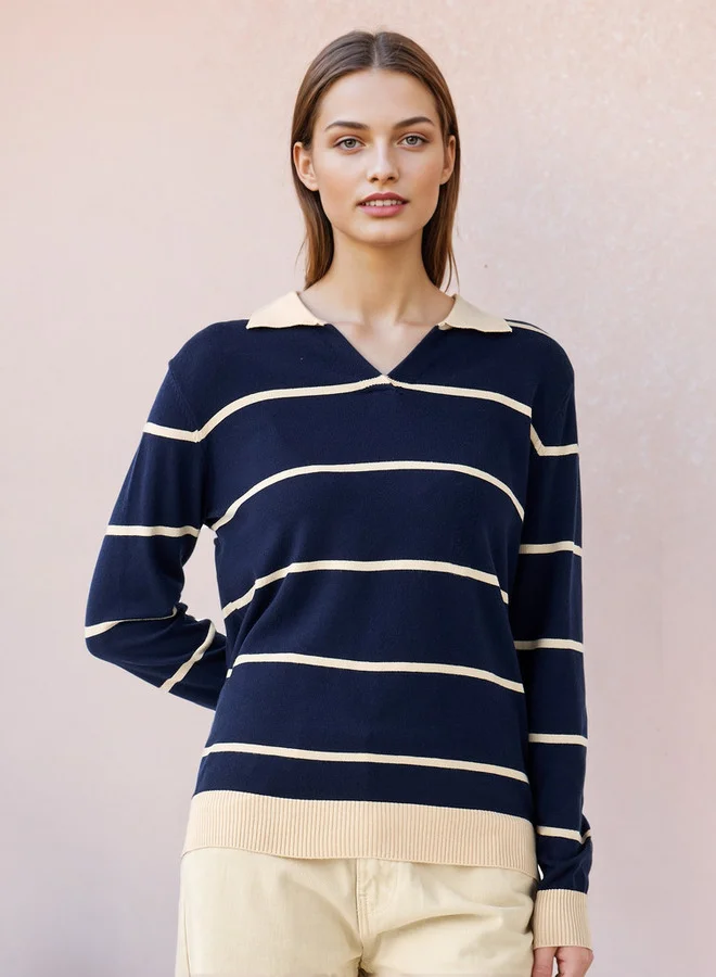 2Xtremz 2Xtremz Striped Collared Sweater