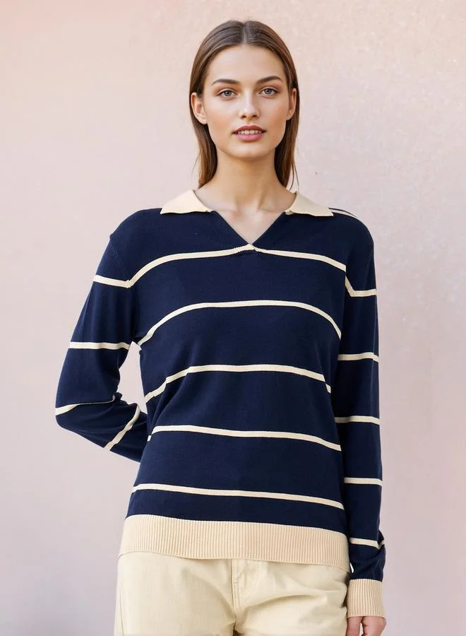 2Xtremz 2Xtremz Striped Collared Sweater