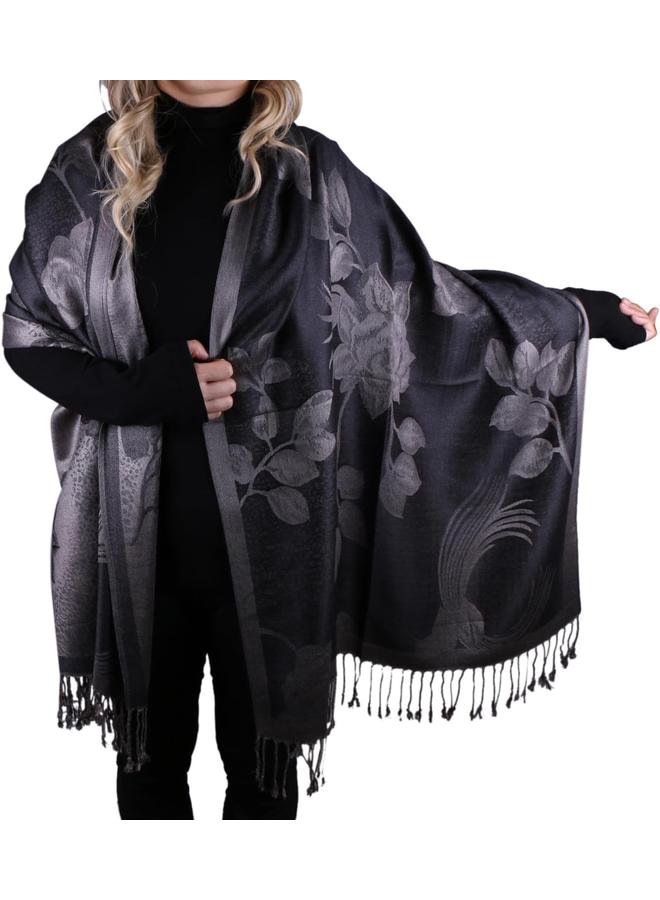 كوفوز وشاح نسائي من OSHIMA، وشاح كشمير حريري، بونشوهات ناعمة، وشاح باشمينا مقلوب بنقوش بيزلي حريري ناعم مع أطراف مهدبة - Image 1