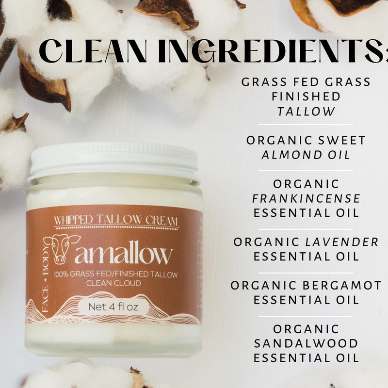 Amallow 100% Grass Fed Beef Tallow for Skin Care - Face + Body - Whipped Moisturizer - Natural Lotion, 4 FL. oz. (Clean Cloud) - Image 3