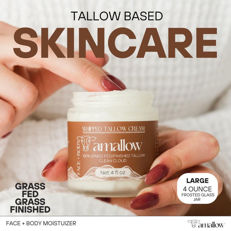 Amallow 100% Grass Fed Beef Tallow for Skin Care - Face + Body - Whipped Moisturizer - Natural Lotion, 4 FL. oz. (Clean Cloud) - Image 2