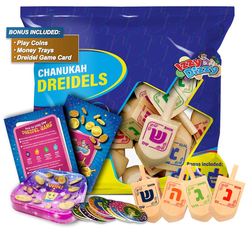 Izzy 'n' Dizzy Hanukkah Wooden Dreidel (Pack of 10) - Medium - Image 1