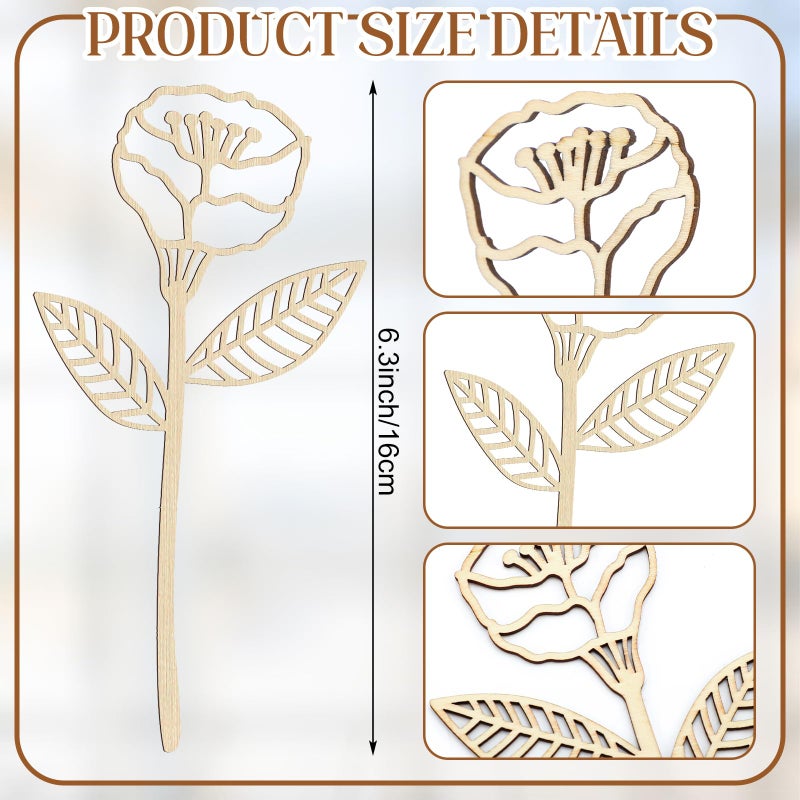 RattanView 36 Pcs Wooden Wildflower Decor Set Wood Flowers Cutout Signs Wildflowers Stems Laser Cut Flowers for Home Birthday Holiday Art DIY Decoration - Image 2