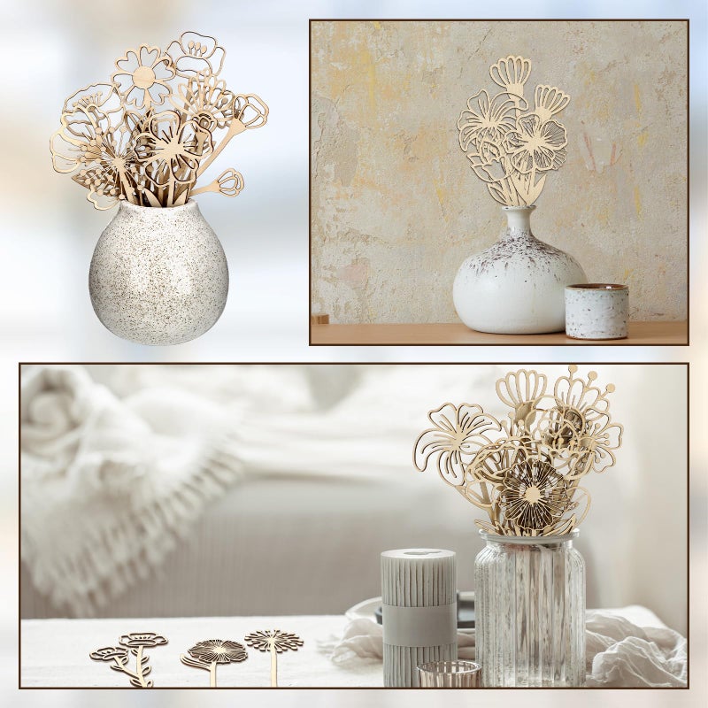 RattanView 36 Pcs Wooden Wildflower Decor Set Wood Flowers Cutout Signs Wildflowers Stems Laser Cut Flowers for Home Birthday Holiday Art DIY Decoration - Image 5