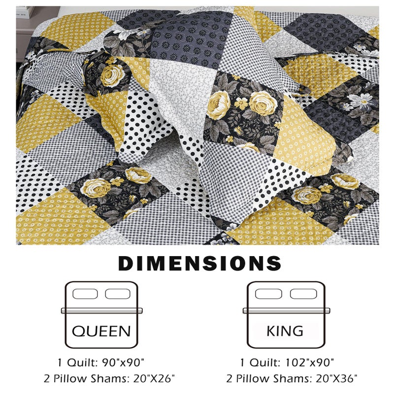 Cmfshape Cmfshape Summer Floral Queen Bedspread Romantic Khaki Quilt Set Full Reversible Stitched Bedding Set All Season Soft Lightweight Coverlet with Pillow Cases (Khaki&Dark  Queen90 x90)  - Image 5
