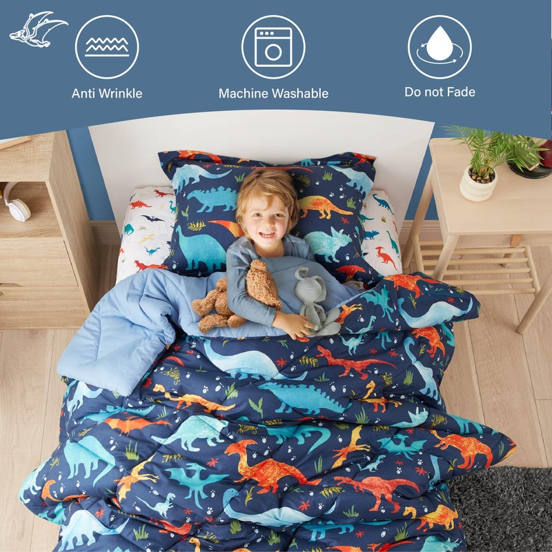 PPOLCA Twin Dinosaur Kids Bedding Set for Boys, 2 Pieces Twin Dinosaur Kids Comforter Sets for Boys, Super Soft Lightweight for All Seasons, Includes 1 Comforter (66"x86") and 1 Pillowcase(20"x26"+2") - Image 3