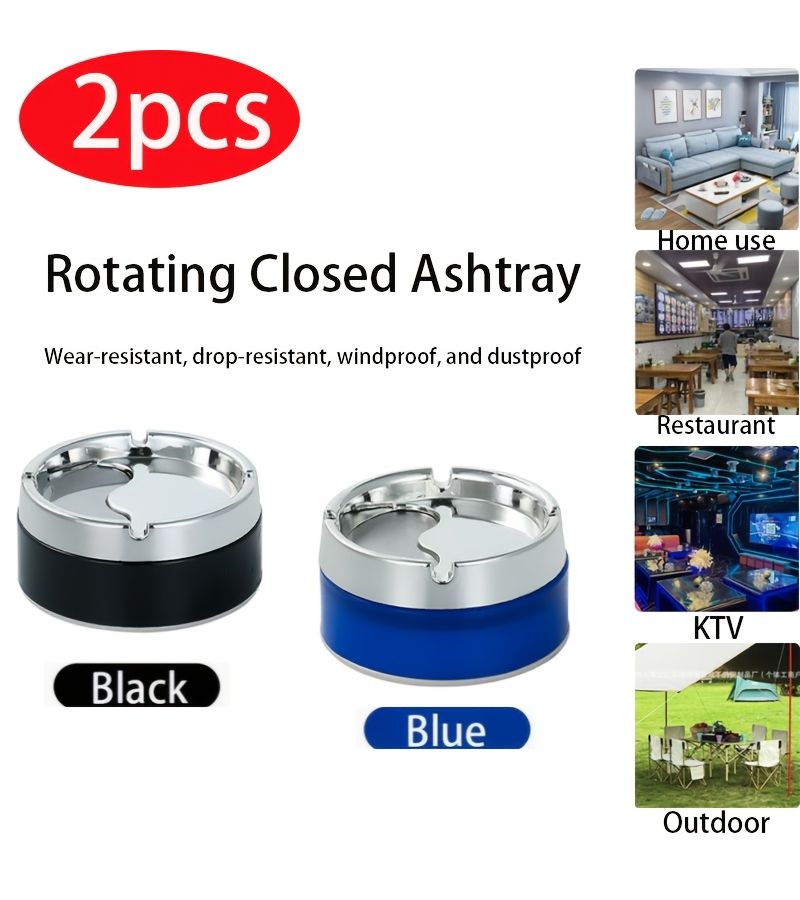 2pcs Rotating Closed Ashtrays Windproof for Balcony Terrace Home Office - Image 1