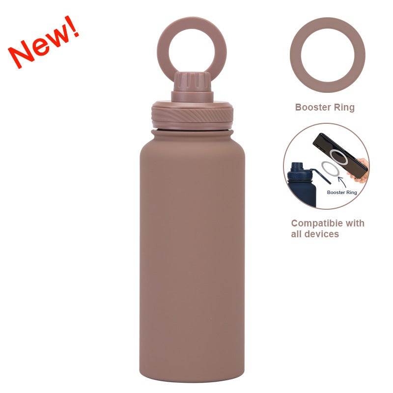 2024 New Magnetic Phone Holder Water Bottle 1L Stainless Steel Thermal Flask Light brown