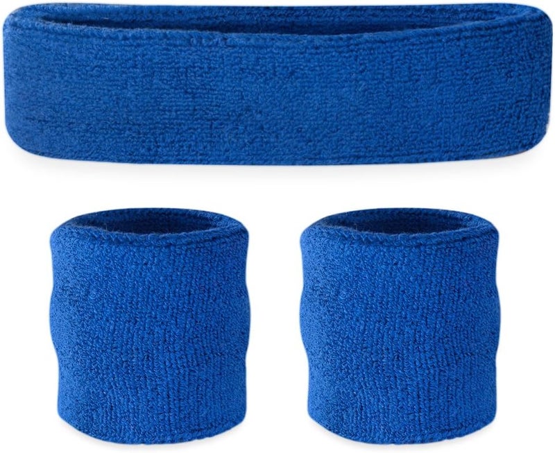 Suddora Sweatbands Set, Moisture Wicking 2 Wristbands and 1 Headband, Breathable Terry Cloth Athletic Bands for Basketball, Tennis, Yoga, Gym, Sweat Bands for Costumes and Cosplay - Image 1