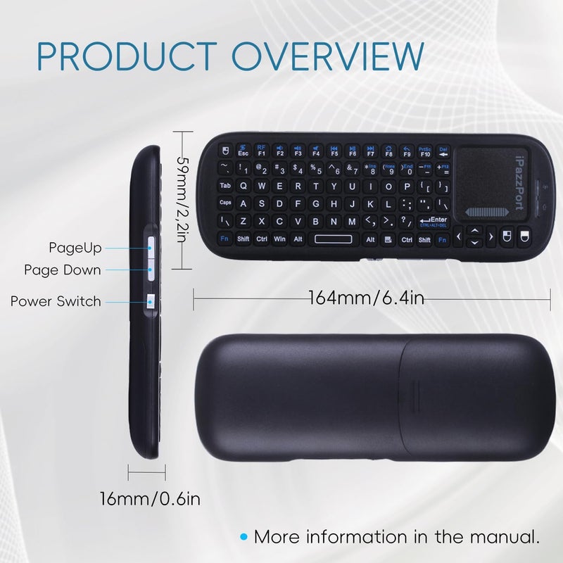 iPazzPort 2.4G+Bluetooth Wireless Mini Keyboard with Touchpad and Mouse Compact Design,Portable Lightweight for Firestick TV/PC/Android/iOS/Raspberry/HTPC - Image 4