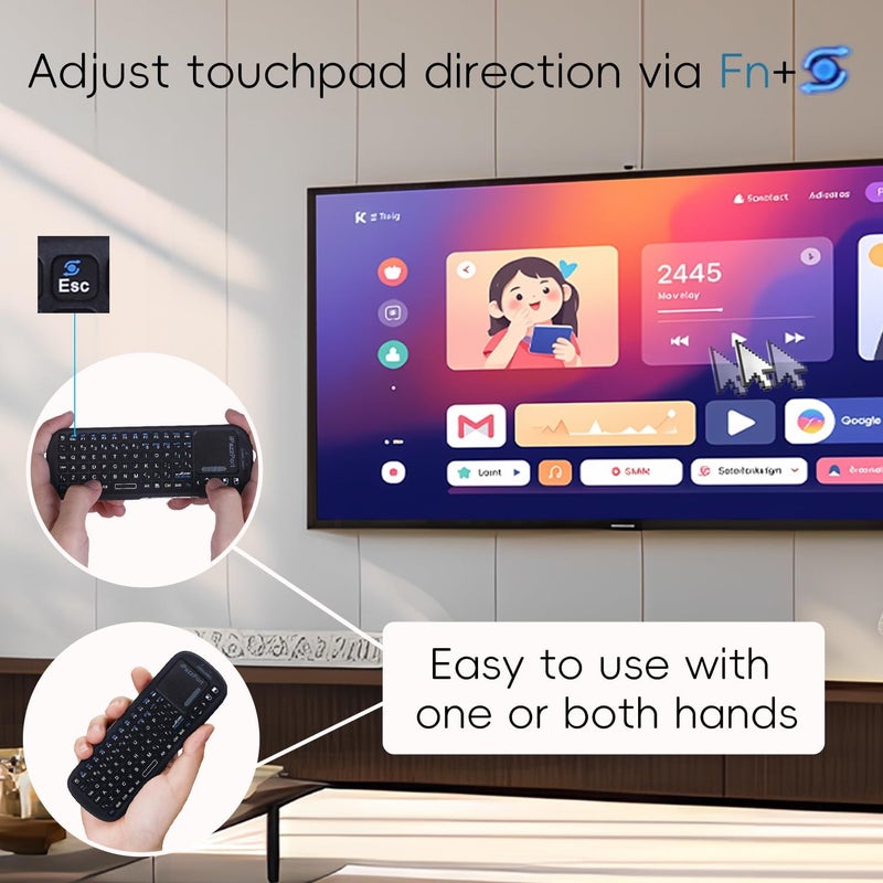 iPazzPort 2.4G+Bluetooth Wireless Mini Keyboard with Touchpad and Mouse Compact Design,Portable Lightweight for Firestick TV/PC/Android/iOS/Raspberry/HTPC - Image 2