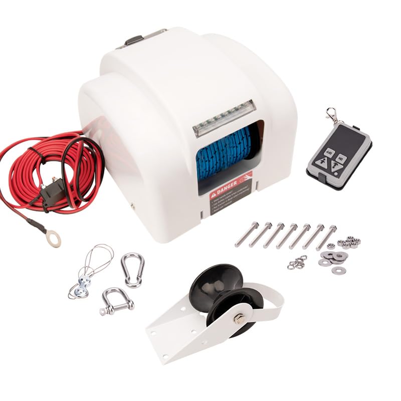 NEWMAIX Electric Anchor Winch,Marine Anchor Winch Saltwater Boat Anchor Windlass Kit with Wireless Remote Control,Anchors Up to 45 LBS, Heavy Duty Towing Winches for Fishing Boat Pontoon Boat (45LBS, White) - Image 1